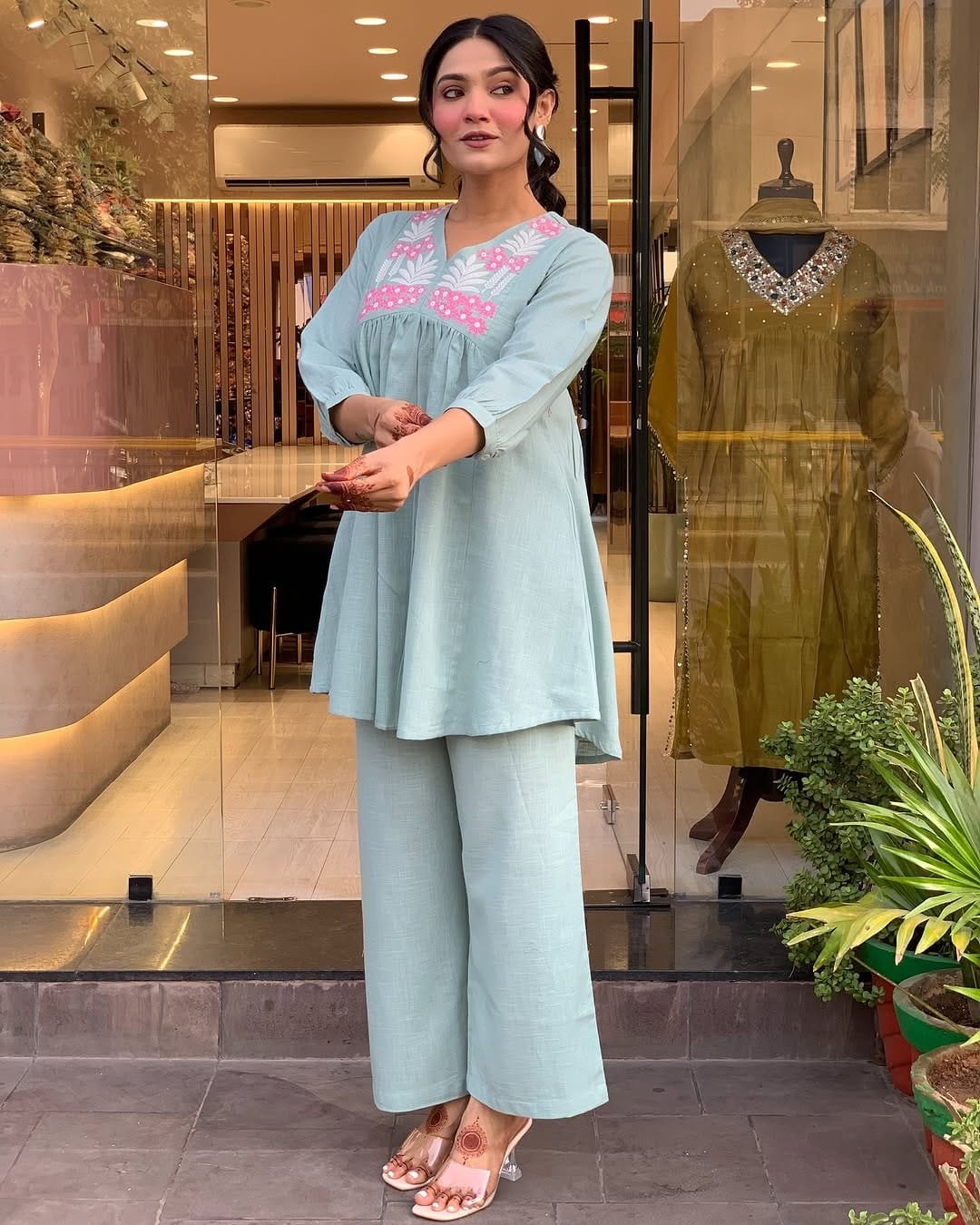 Sky Blue Pure Cotton Embroidered Co-Ord Set